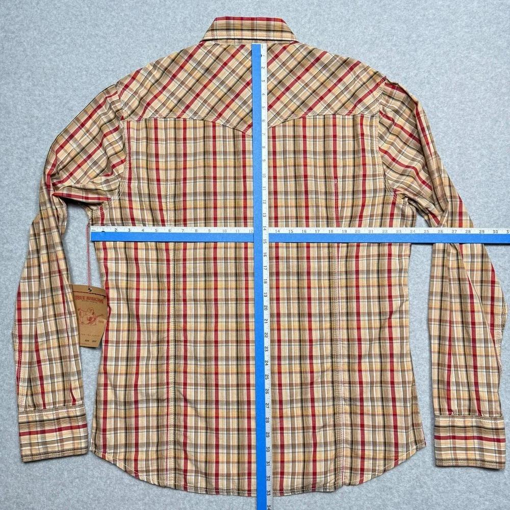 True Religion Mens 3XL Brown Red Plaid Pearl Snap Western Shirt ML4BG48MNT NWT